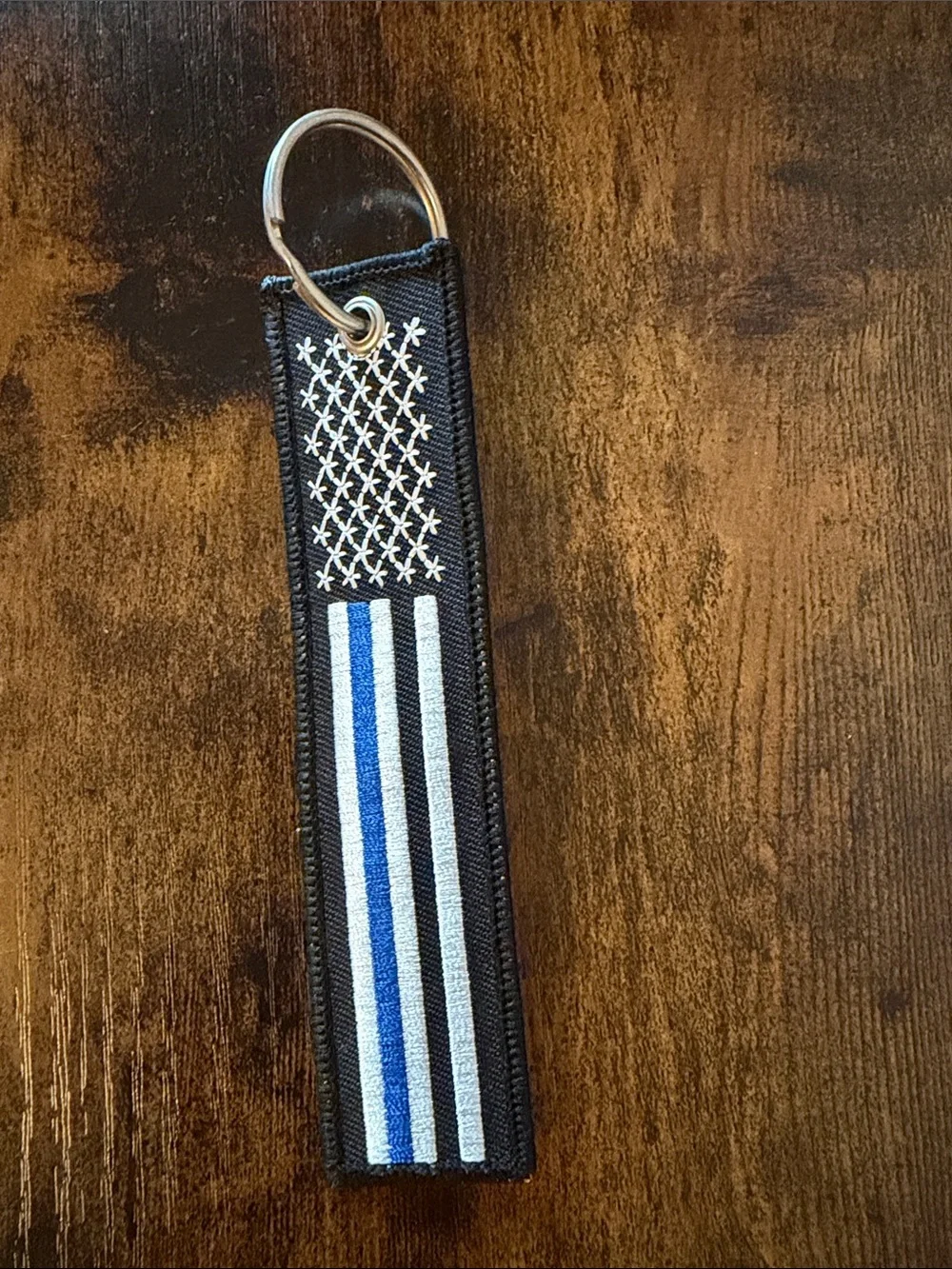 Black Keychain Strap with Thin Blue Line Accent